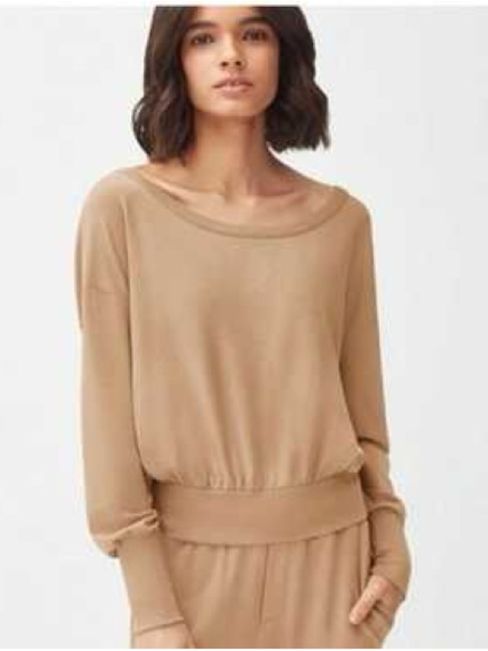 Cuyana French Terry Boatneck Sweatshirt Organic Cotton Camel Brown Size M